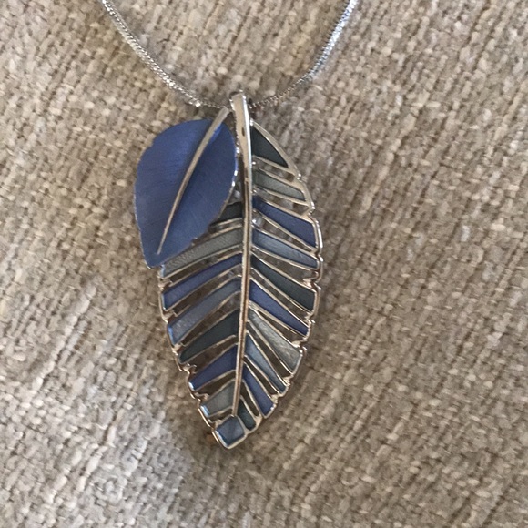 Laura Blue Leaf Silver Statement Charm Necklace 🍂 - Picture 3 of 5